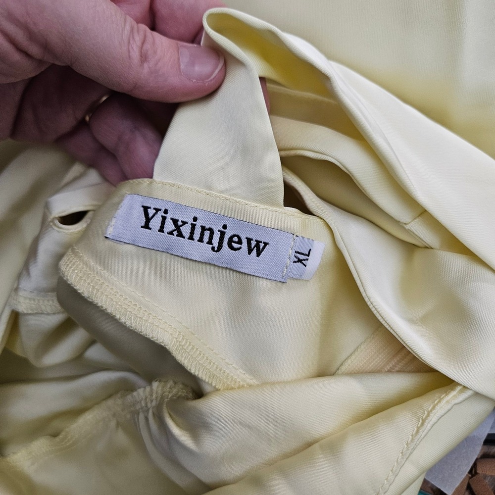 Satin Babydoll Maxi Slip Dress XL Butter Yellow Crisscross Formal Indie Sleeze - Picture 10 of 13